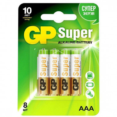 Алкалиновые батарейки GP Super Alkaline 24А 
LR03_ААA - 8 шт. на блистере /96/960